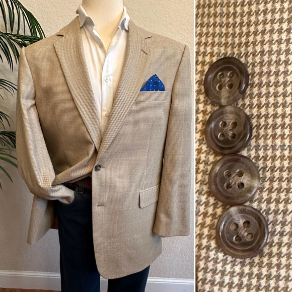 SIZE 44L TALL BLAZER SPORT COAT JOS A BANK WORSTED WOOL HERRINGBONE SUIT JACKET
